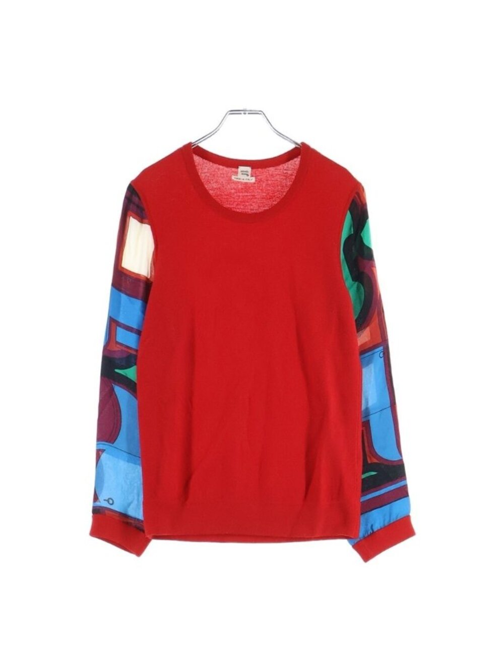 Hermes Contrast Sleeve Knit Long Wool Silk Red Sweater
